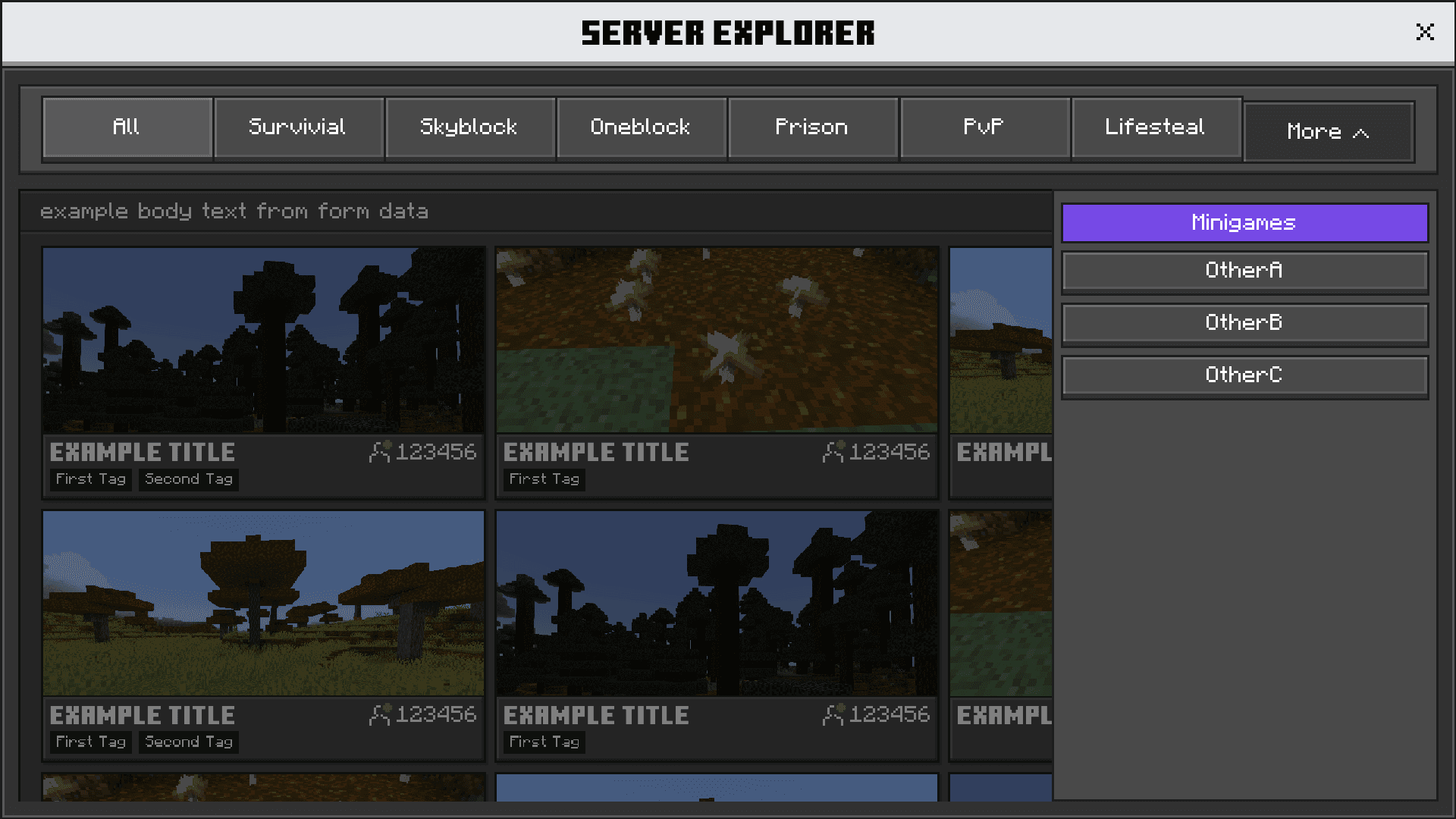 'More' Dropdown Content