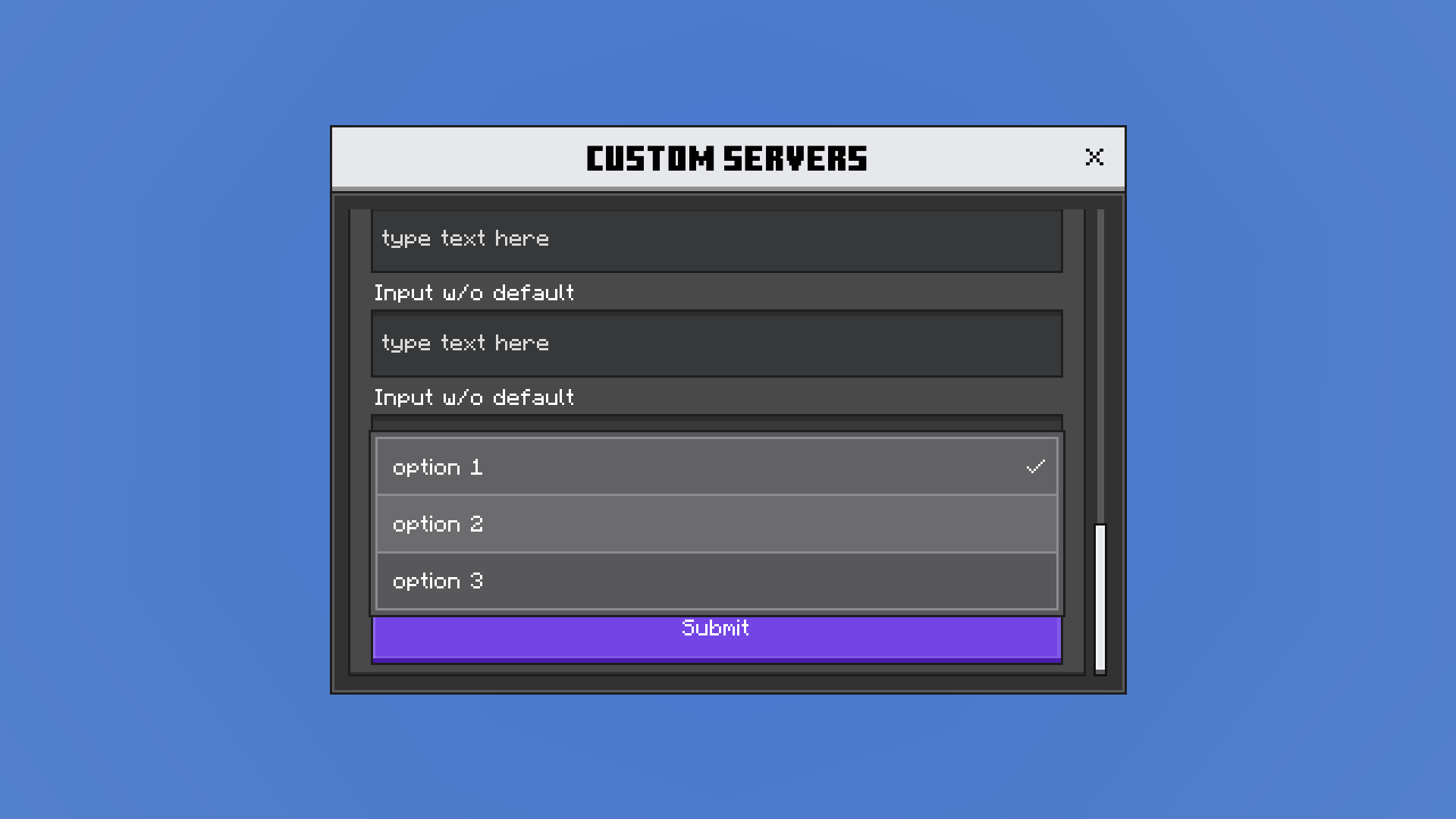 Custom Modal Form Scrolling & Dropdown